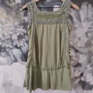 Free People Green Goddess Silk Tunic Top Embroidered - Size 0/XS